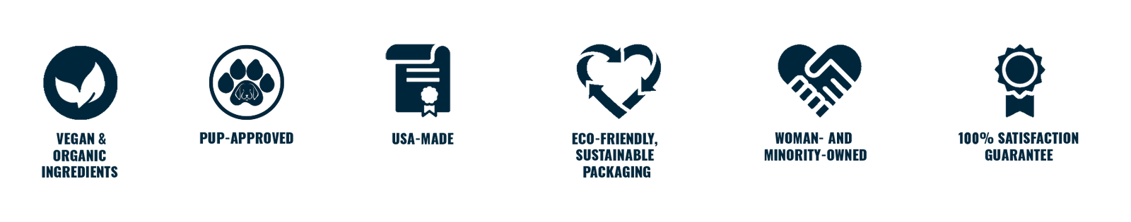 Vegan & Organic Ingredients, PUP Approved, USA-Made, Eco Friendly, Sustainable Packaging, Women-Aid Minority-Owned, 100% Satisfaction Guarantee